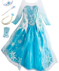 Robe de Princesse Reine des Neiges New front Fille Bleu 130 Manches Longues Noël Carnaval Halloween