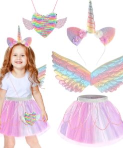Déguisement Licorne Fille avec Jupe Tutu et Ailes pour Carnaval et Fêtes Anniversaires Cadeaux