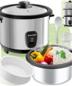tectake® Cuiseur de riz multifonction 2en1 pour cuire du riz, quinoa et légumes en aluminium grand volume 1,8L avec pani