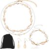 Colliers Coquillage Femme Étoile de mer Hawaien Bohème 4 Pièces Bijoux de Plage