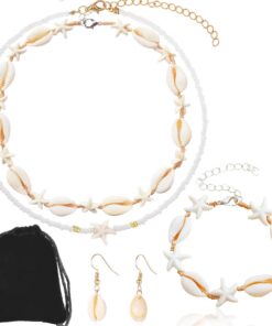 Colliers Coquillage Femme Étoile de mer Hawaien Bohème 4 Pièces Bijoux de Plage