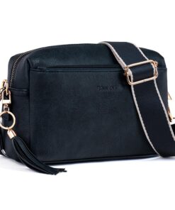 Sac Bandoulière Femme en Cuir PU avec 3 Compartiments Zippés et Large Sangle Réglable,Sac Petit Sac Bandoulière Femme en