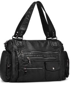 VINBAGGE Sac à Main en Cuir Souple pour Femme lavé avec Multi-Poches Sac à Bandoulière Élégant et Spacieux Sac à Main Ca