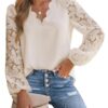 CUPSHE Chemisier élégant pour femme en dentelle florale festonnée, manches longues, col en V - Chic, Femmes, Evénements.