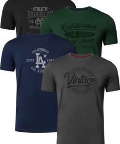 FULL TIME SPORTS T-shirt en coton pour hommes - Set de 4 - Imprimé fashionable pour sportifs - Tailles M,L,XL,XXL