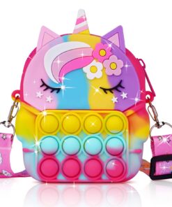 Ainiv Ainiv Sac à Bandoulière Fille 2 en 1 Licorne Push Bubble Jouets Longueur de Bandoulière Réglable Cadeaux Pour Fill