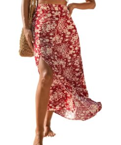 CUPSHE Jupe longue fleurie pour femme - Ligne A - Jupe d'été élégante - Taille haute - Fermeture éclair