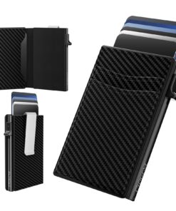 Porte-Cartes CHJGLNL Homme avec Blocage RFID et Boîte Cadeau | Capacité de 12 Cartes | Fibre de Carbone | Aluminium | Pi