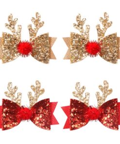 Hifot Pinces À Cheveux de Noël Paillettes en Bois de Renne pour Fille Femme Bebe Hifot Pince Cheveux de Noël Cerf Épingl