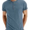 Hisir Tee Shirt Homme en Coton Henley | Col Rond avec Manches Courtes et Longues Col Tunisien et Boutons | Pour Homme |