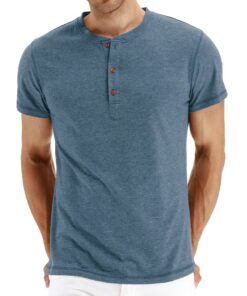 Hisir Tee Shirt Homme en Coton Henley | Col Rond avec Manches Courtes et Longues Col Tunisien et Boutons | Pour Homme |