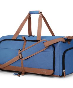 Lekesky Fourre-tout Femme Bleu 80L Voyage Pliable Compartiment Chaussures Sac Nuit Week-end Sport