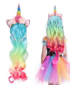 Hifot Serre-tête Licorne avec Perruque Deco Anniversaire Licorne,Fête Deco Anniversaire Licorne,Hifot Serre-tête Licorne