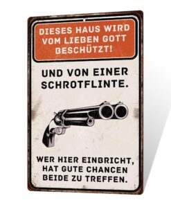 Plaque en tôle Putuo Decor - Fusil de chasse et protection divine - Avertissment humoristique - Murale - 30x40cm - Motif
