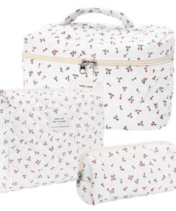 Toilette Ouxayapl Lot de 3 Trousse de Maquillage Fleurs Femme, Matelassée Grande Capacité Voyage, Pochette Cosmétique Do