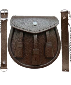 SHYNE KILTS Écossais Marron Sporran en Cuir avec 3 Pompons | Hommes | Élévation de la tradition celtique