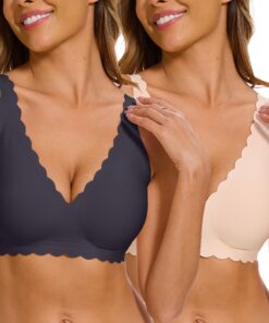 CheChury Soutien-Gorge Femme sans Armature Push Up Grande Taille Col en V Rembourré Sans Couture Coussinets Invisibles M
