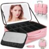 Suupvaor Trousse de maquillage avec miroir LED lumineux, grand 38X28cm, sac professionnel de voyage, 3 modes d'éclairage