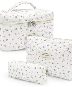 Beifon Lot de 3 Trousse de Toilette Feminine Matelassée Fleuri Cosmétique Voyage (3, B)