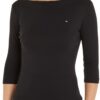 Tommy Hilfiger T-Shirt Femme Slim Col Bateau Longues Manches Chic et Confortable pour Femmes en Hiver