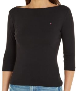 Tommy Hilfiger T-Shirt Femme Slim Col Bateau Longues Manches Chic et Confortable pour Femmes en Hiver