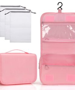 Zivacate Trousse de Toilette à Suspendre Rose - Étanche, Poignée, PourHommeFemme,Voyage,Fitness,Camping,Sacs 3 Cordon