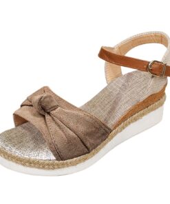 Femmes léger noeud décor Espadrille sandales vacances Talon