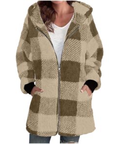 Veste polaire KHIRVWL pour femme - Longue - Manteau à carreaux - Décontracté - Chic - Moelleux - Grande taille - Poches