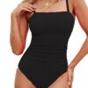CUPSHE Maillot de bain une pièce femme ventre control col carré entrecroisé nœud dos élastique leggings ajustés plage ét