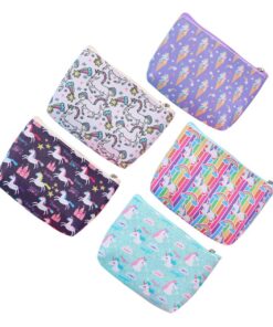 Porte-monnaie motivé par Licorne Cartoon en PU Robuste Fermeture Éclair Sécurisée, Lot de 5 Paquet Compacts Pièces et Ca