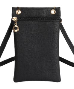 Pochette Telephone Portable Bomtop Noir pour Femmes, Bandoulière Réglable et Souple en Cuir PU, Concevable en Sacoche et