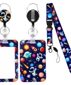 Hifot Porte-badge rétractable pour enfants et femmes en planètes spatiales
