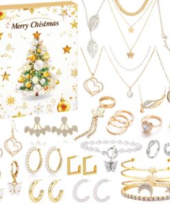 Calendrier de l'avent Hifot Bijoux 2024 Femme Surprises Noël Épouse Mère Filles 24 Boucles d'oreilles