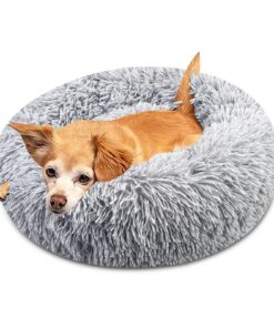 Brevanza Panier Chien Moussy + Lavable + Lit Donut Chien (Diamètre 50cm, Gris) Brevanza Tapis Rond Anti-Dérapant + Moe