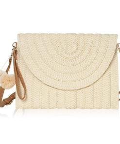 Aucuu Pochette en Paille pour Femme en Vintage, Pochette d'Embrayage Reglable pour Femme, Sac à Main en Paille Tissé à L