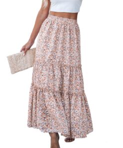 CUPSHE Jupe longue pour femme en taille élastique avec motif floral et micro-volants pour une allure charmante - Taille