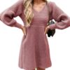 Robe CUPSHE texturée longue pour femme avec manches longues et col en V