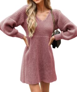 Robe CUPSHE texturée longue pour femme avec manches longues et col en V