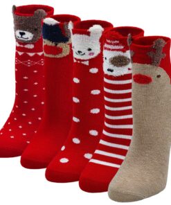 Chaussettes de Noël PUTUO Enfant 100% Coton, 2-11 Ans, 5 Paires, OEKO-TEX STANDARD 100