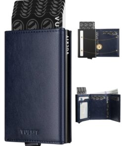 VULKIT Portefeuille pour Homme en Cuir avec Blocage RFID, Compartiment à Billets et Fenêtre d'Identification - Sac à Mon
