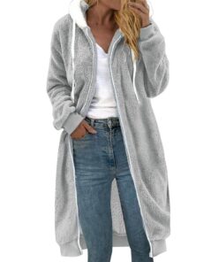 Beokeuioe Manteau long en polaire pour femme - Surdimensionné et chaud - Veste d'hiver zippée - Sweat à manches longues