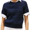 Tommy Hilfiger Pull-Over Femme Hiver Chaude et Léger Veste Chic Manteau Foncé S-M