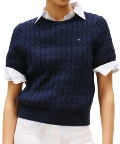 Tommy Hilfiger Pull-Over Femme Hiver Chaude et Léger Veste Chic Manteau Foncé S-M
