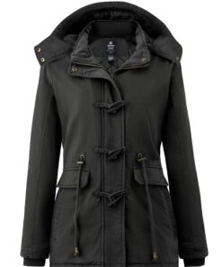 Veste Femme Duffle Coat Doublure Polaire Chaud en Coton Capuche Détachable Military Parka Taille Slim
