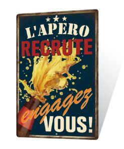 Ensemble de 6 panneaux métalliques vintage thème alcool - décor humoristique pour bars et cafés - apéro time