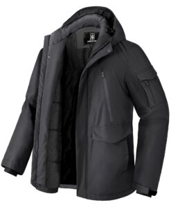 Pioneer Manteau Homme Hiver Imperméable Doublé Polaire Chaud Vesteavec 9 Poches Capuche Coupe-vent Isolée (S-XXL)