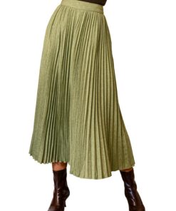 CUPSHE - Jupe maxi plissée en satin pour soirée - Élastique à taille haute - Coupe trapèze brillante