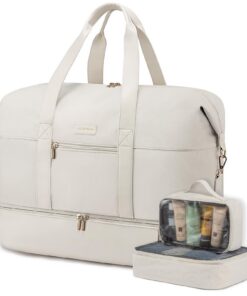 Sac de voyage LOVEVOOK Weekend 56L, cabine femme pour grand/maternité, bagagerie d'avion 50x38x25, travel bag, beige