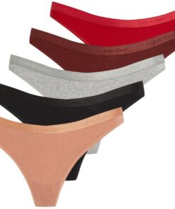 Calvin Klein Strings Lot de 5 Femme Thong sous-Vêtement Chic et Confortable pour la Modeuse Élégante en Chaleur Été