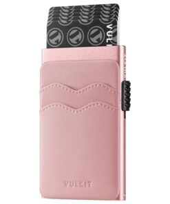 VULKIT Porte-argent sécurisé pour femmes avec ouverture automatique en cuir synthétique pour 5-9 cartes de crédit